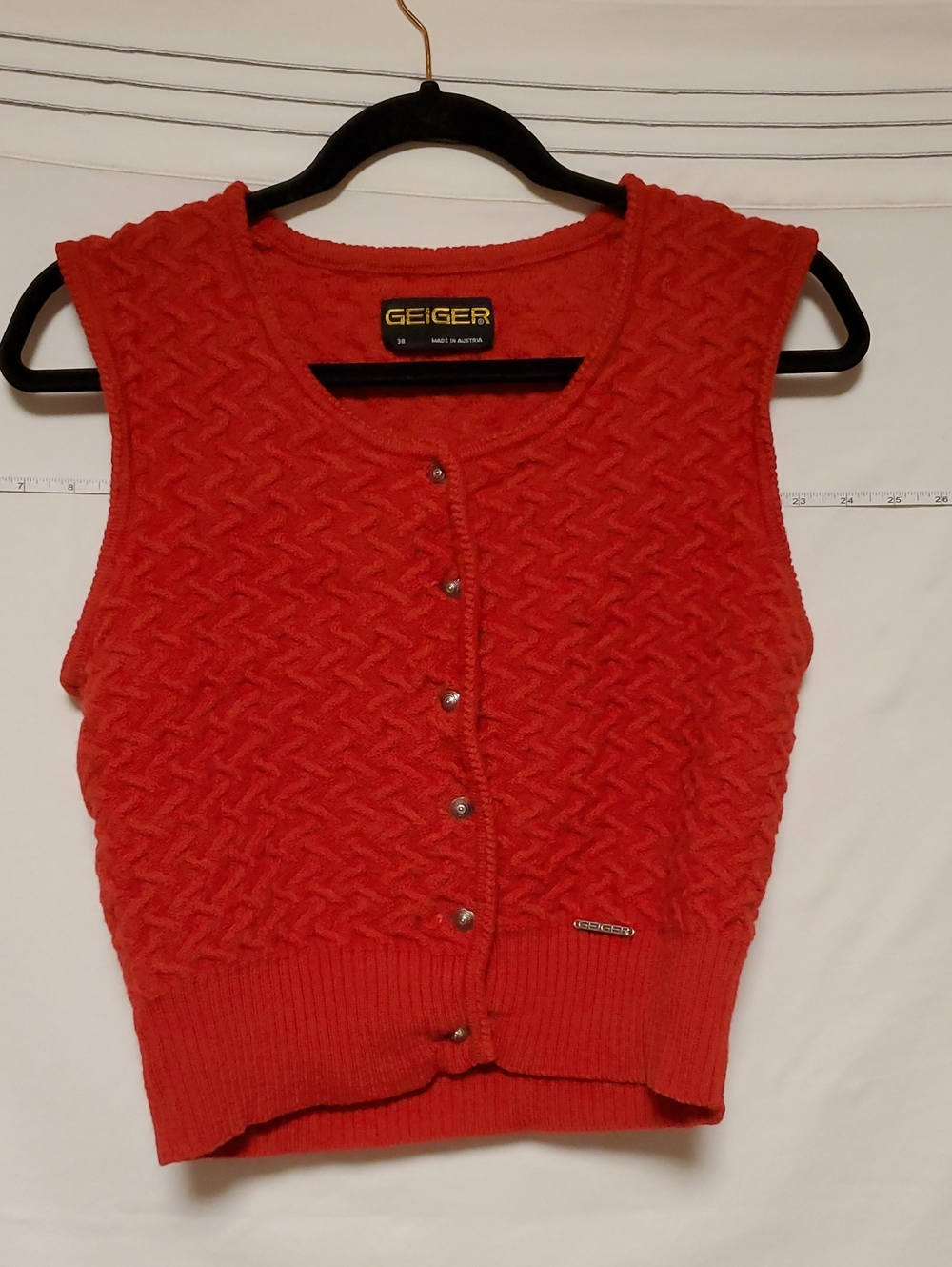 Geiger Red Wool Vest With Gold Buttons Minimalist Layering With Texture